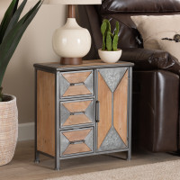 Baxton Studio AM19136-OakGrey-Cabinet Baxton Studio Laurel Rustic Industrial Antique Grey Finished Metal and Whitewashed Oak Brown Finished Wood 3-Drawer Accent Storage Cabinet